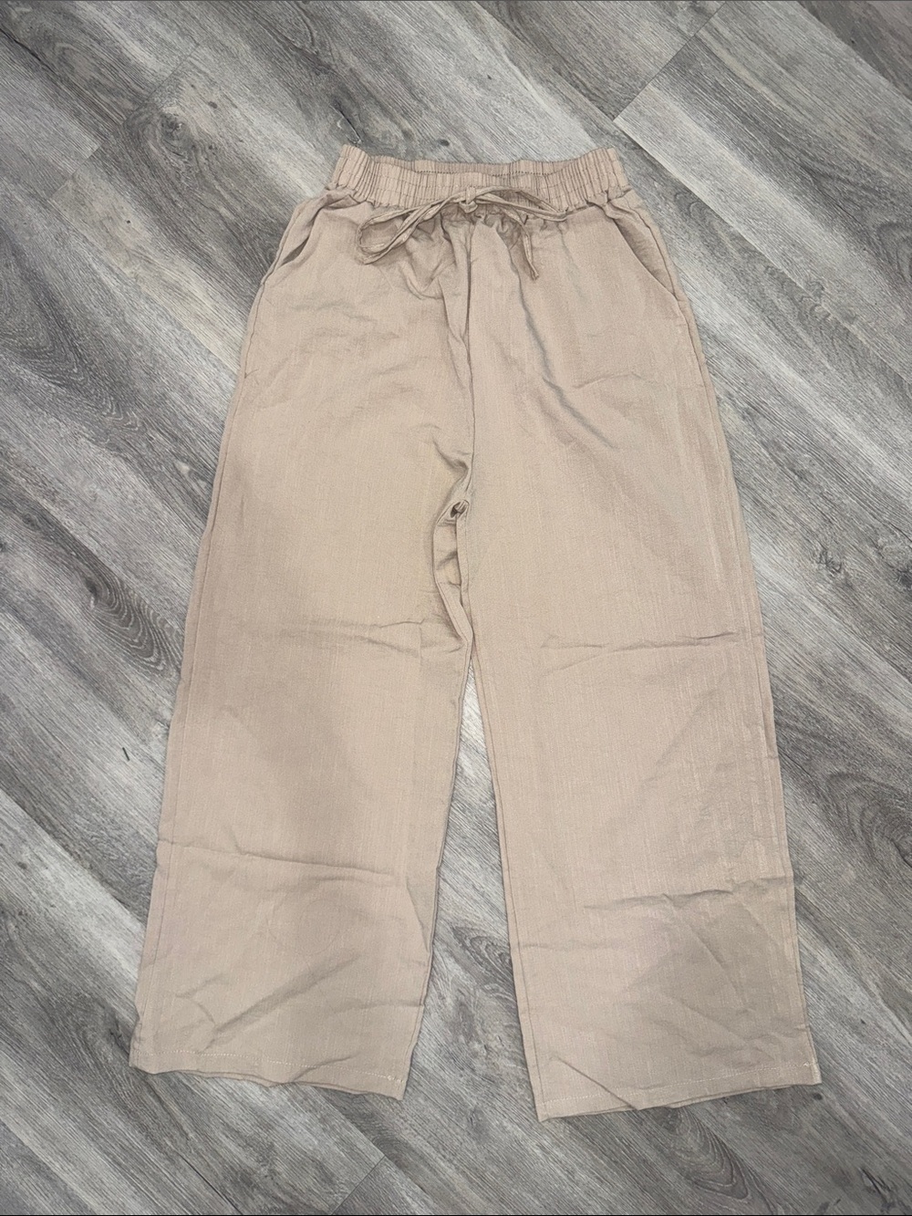 Women’s Lightweight Linen Wide Leg Drawstring Pants - Beige